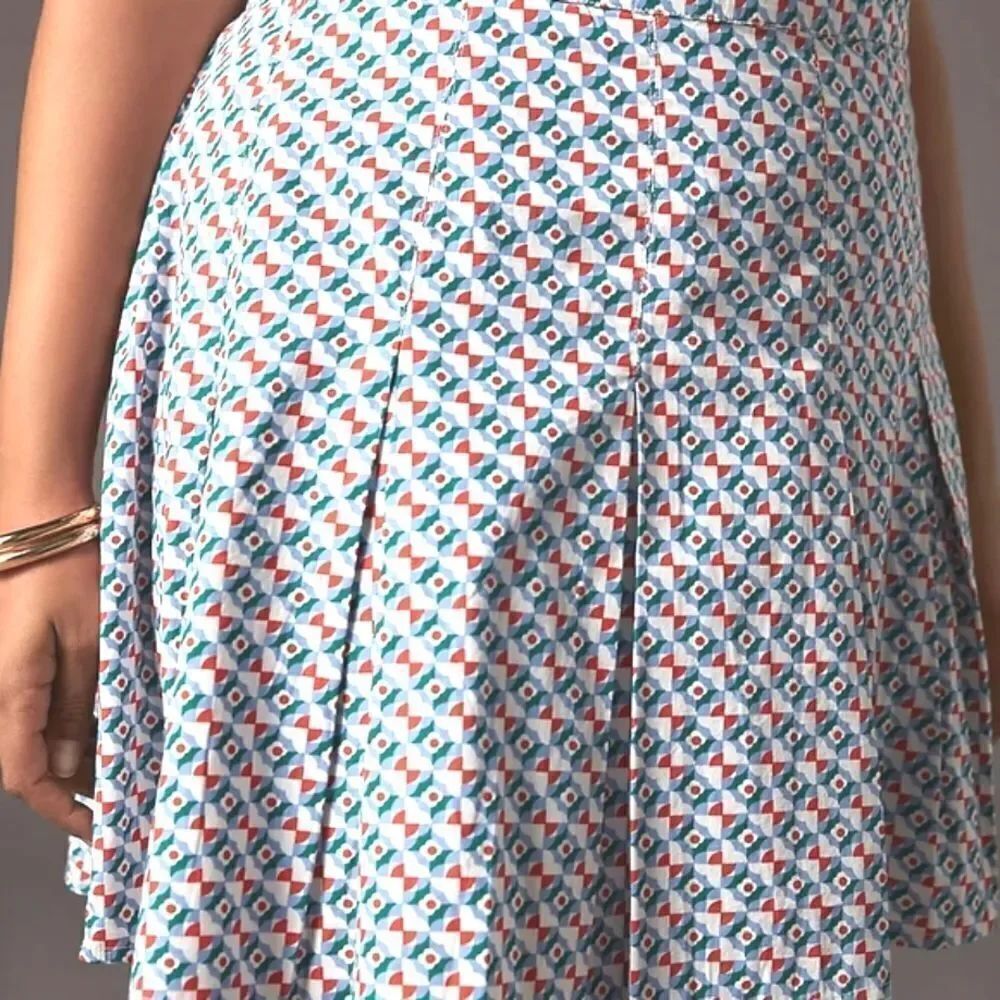 Maeve by Anthropologie Pleated Red and Blue A-Line Flirty Skater Skirt Size 8